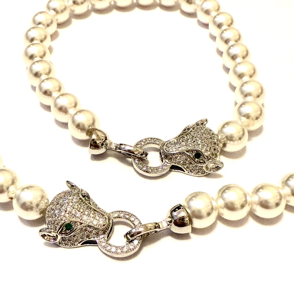 Pearls and Jaguars Designer Pavé Necklace Bracelet Set NWT - Picture 4 of 8